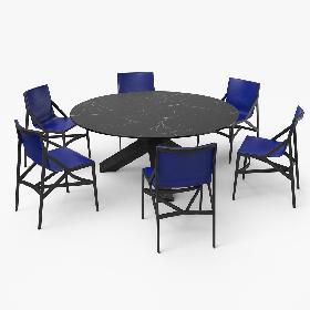 3D Cassina Dining Table Chair Set Black Marble Blue